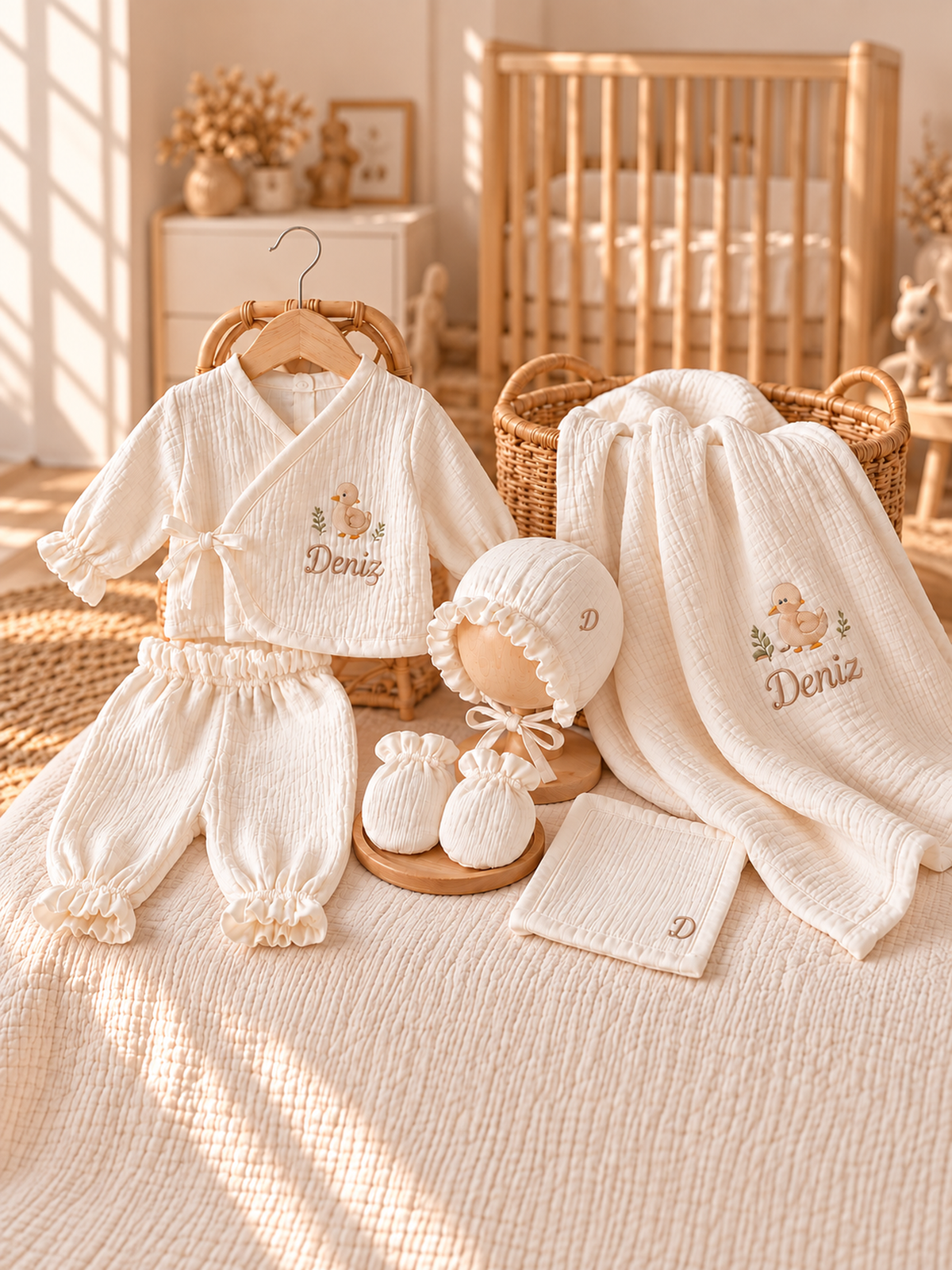 Müslin İsimli Hastane Çıkış Seti 100% Organik Cotton